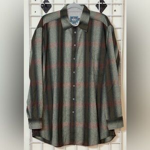 Woolrich XL Shadow Plaid Flannel Shirt Green, Gray, Red and Black. Made in USA